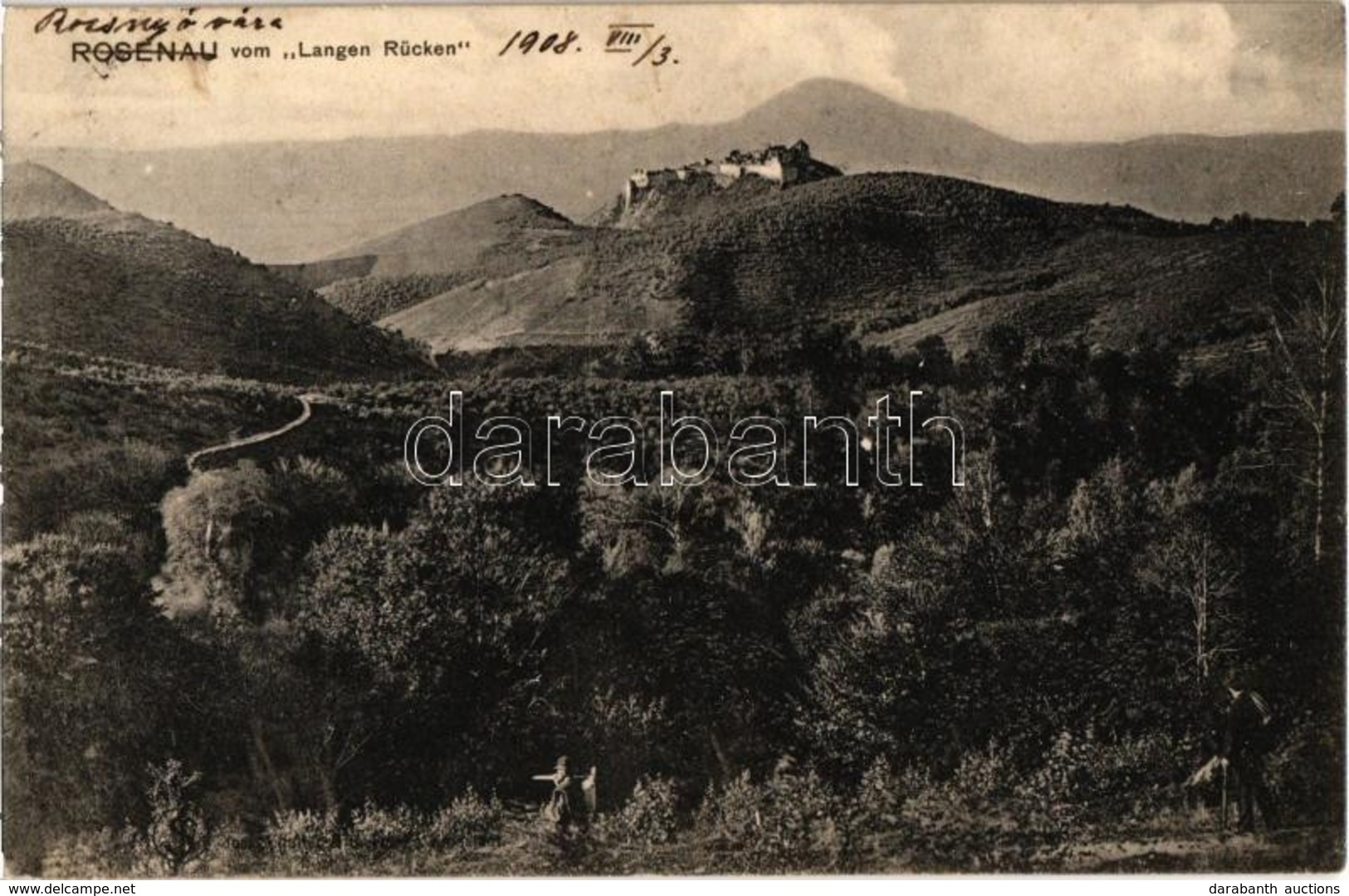 T2 1908 Bárcarozsnyó, Rozsnyó, Rosenau, Rasnov; Rosenau Vom Langen Rücken / Cetatea Rasnov / Rozsnyó Vára. Kiadja H. Zei - Zonder Classificatie