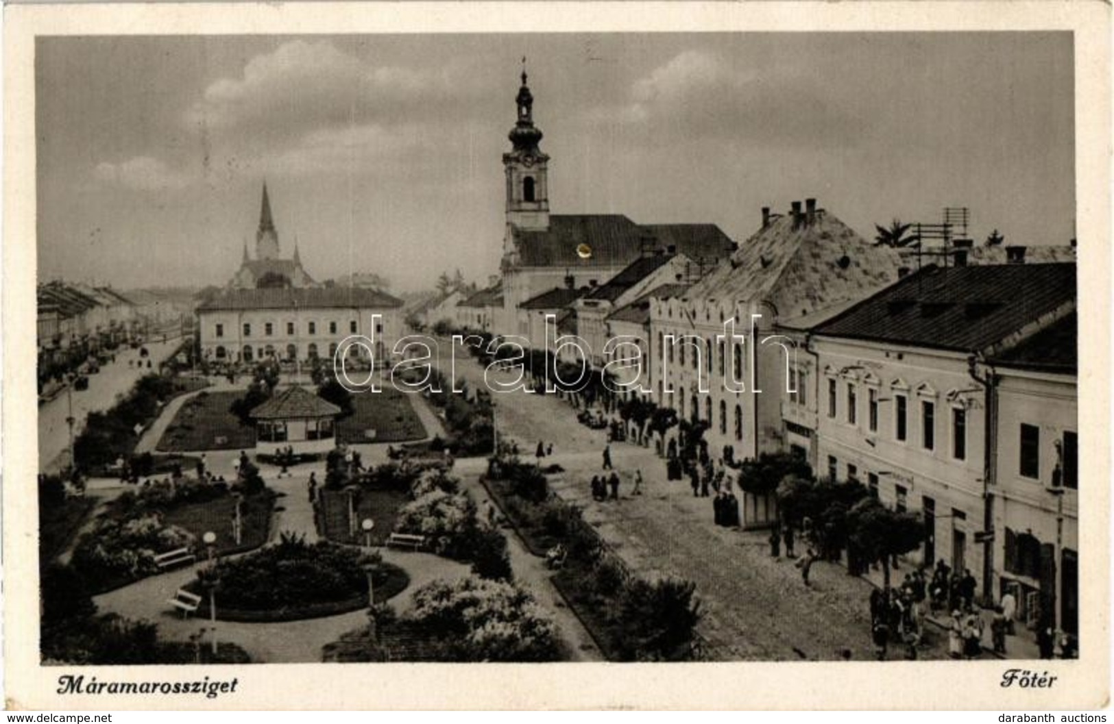 T2 Máramarossziget, Sighetu Marmatiei;  Fő Tér, Leány Gimnázium, üzletek, Automobil / Main Square, Girls' High School, S - Zonder Classificatie