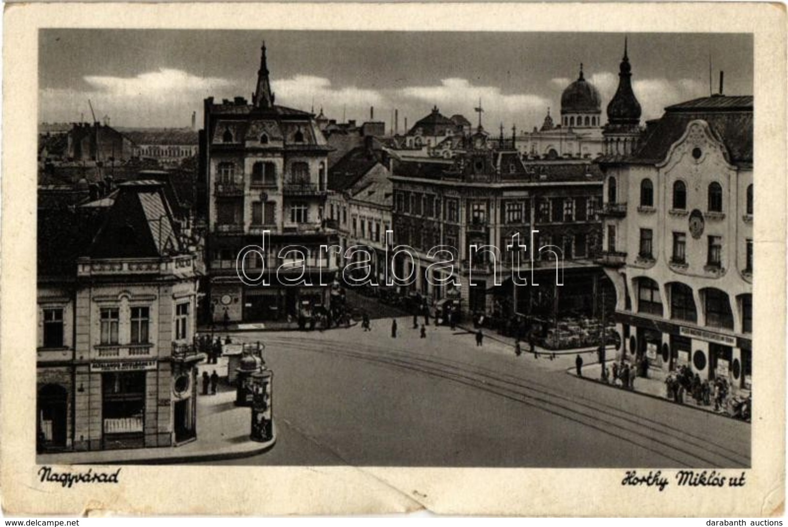 T3/T4 Nagyvárad, Oradea; Horthy Miklós út, Általános Hitelbank, Pesti Magyar Kereskedelmi Bank, Zsinagóga / Street View, - Zonder Classificatie