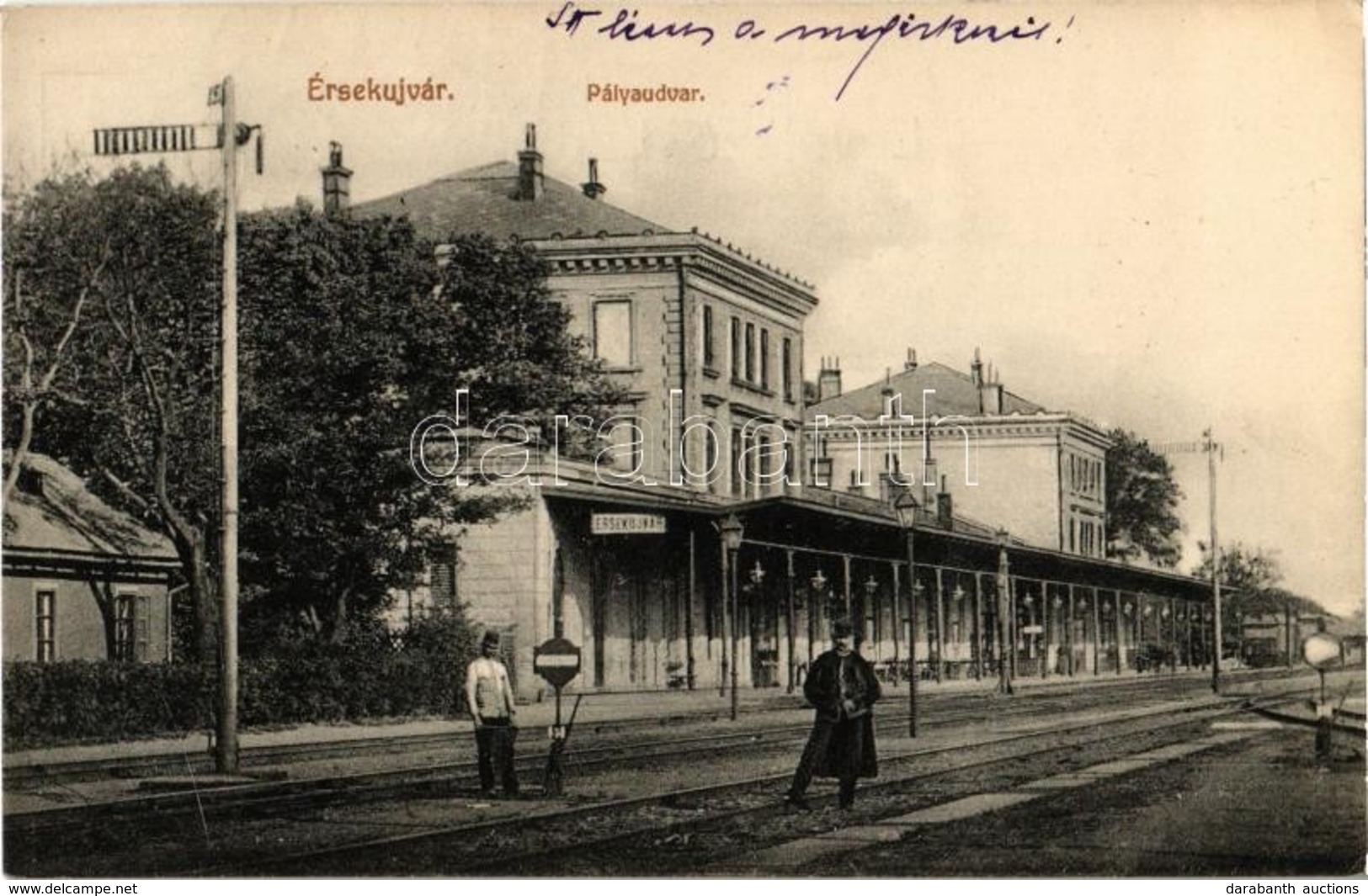 T2 1911 Érsekújvár, Nové Zámky; Vasútállomás, Vasutasok. Adler József  Kiadása / Bahnhof / Stanica / Railway Station, Ra - Zonder Classificatie
