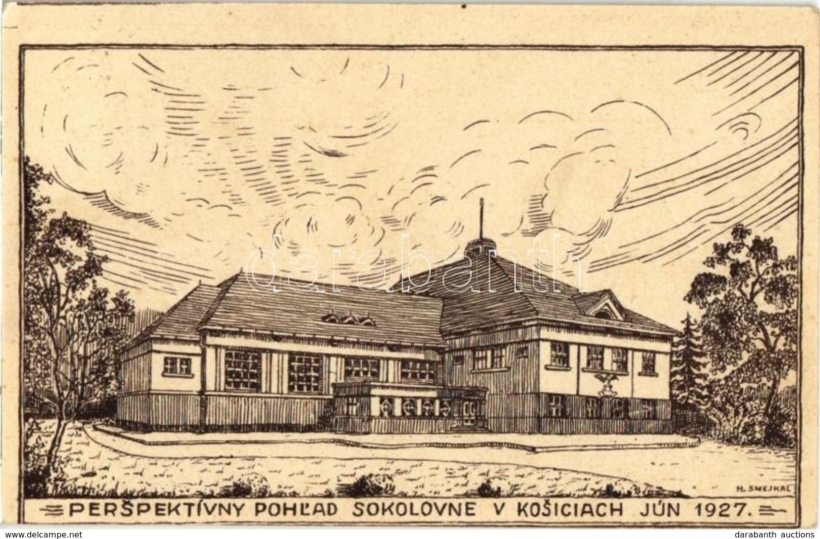 T2 1927 Kassa, Kosice; Sokol épület / Perspektívny Pohlad Sokolovne / Sokol Building S: H. Smejkal - Zonder Classificatie