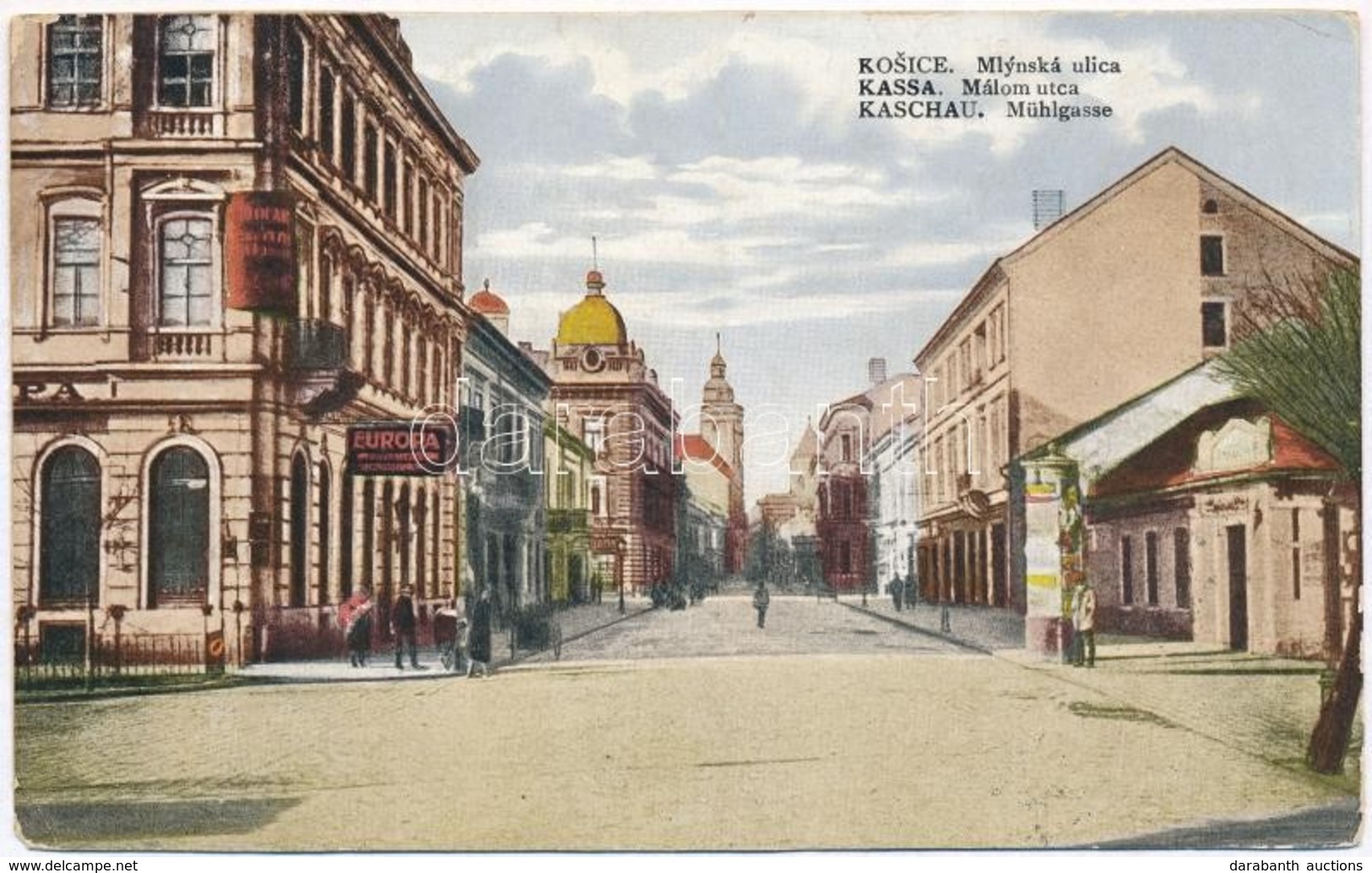 T3 1922 Kassa, Kosice; Mlynská Ulica / Malom Utca, Europa Szálloda / Mühlgasse / Street View, Hotel (r) - Zonder Classificatie
