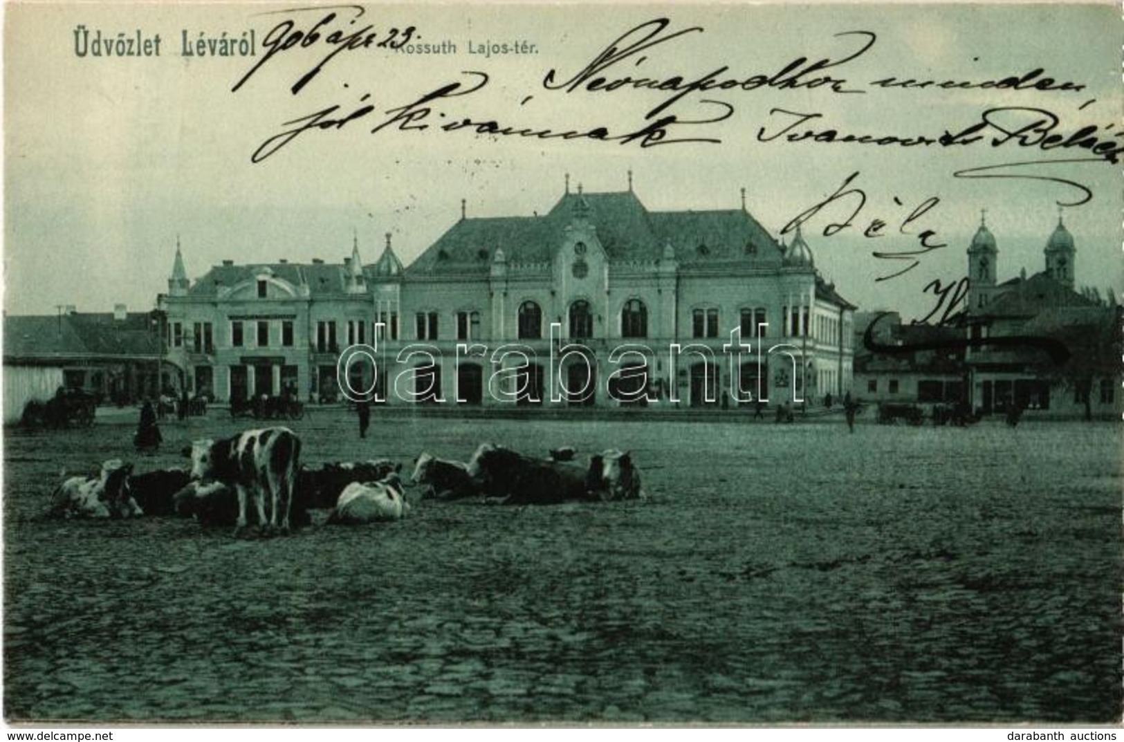 T1/T2 1906 Léva, Levice; Kossuth Lajos Tér, Tehenek / Square With Cattle - Zonder Classificatie