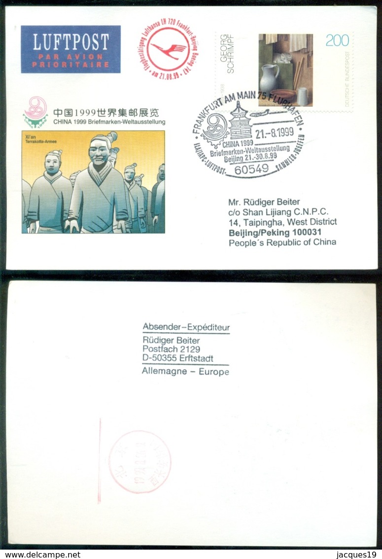 Deutschland 1999 Special Card China Stamp Exposition With Lufthansa Boeing 747 Frankfurt-Beijing - Storia Postale