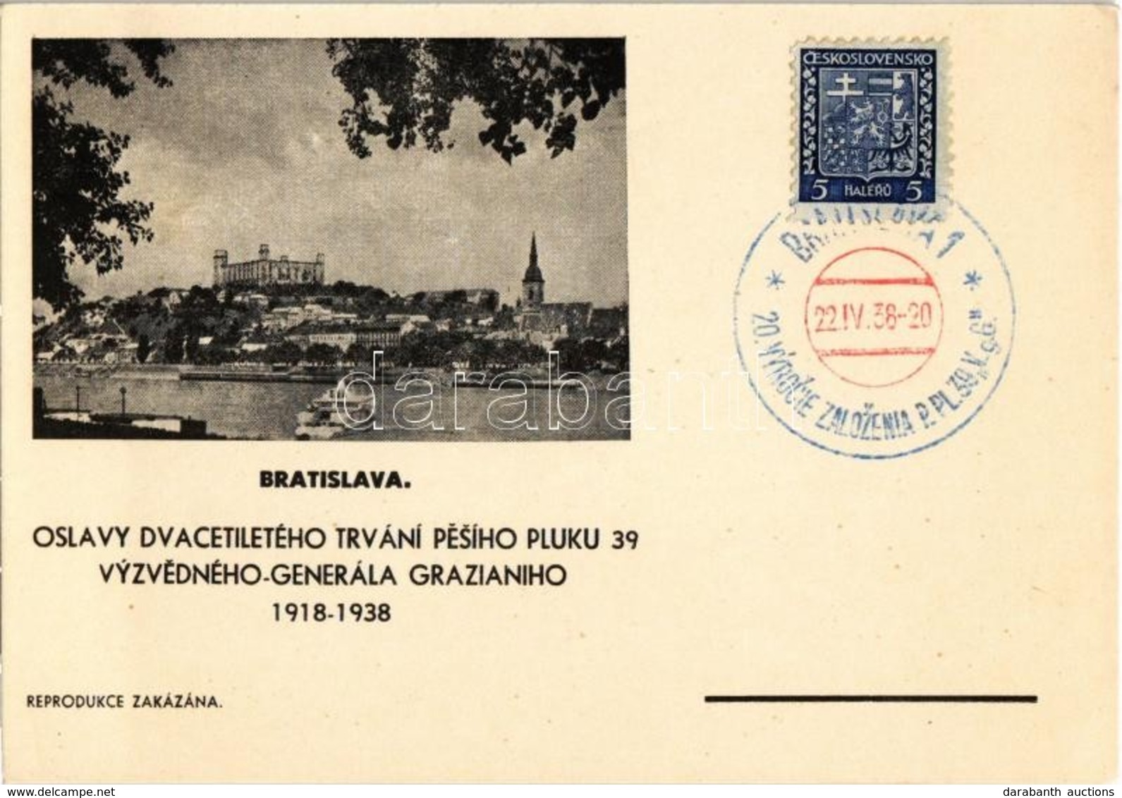 * T1/T2 1918-1938 Pozsony, Bratislava; 39. Gyalogezred 20. évfordulójának Alkalmából Rendezett ünnepség, Graziani Táborn - Zonder Classificatie