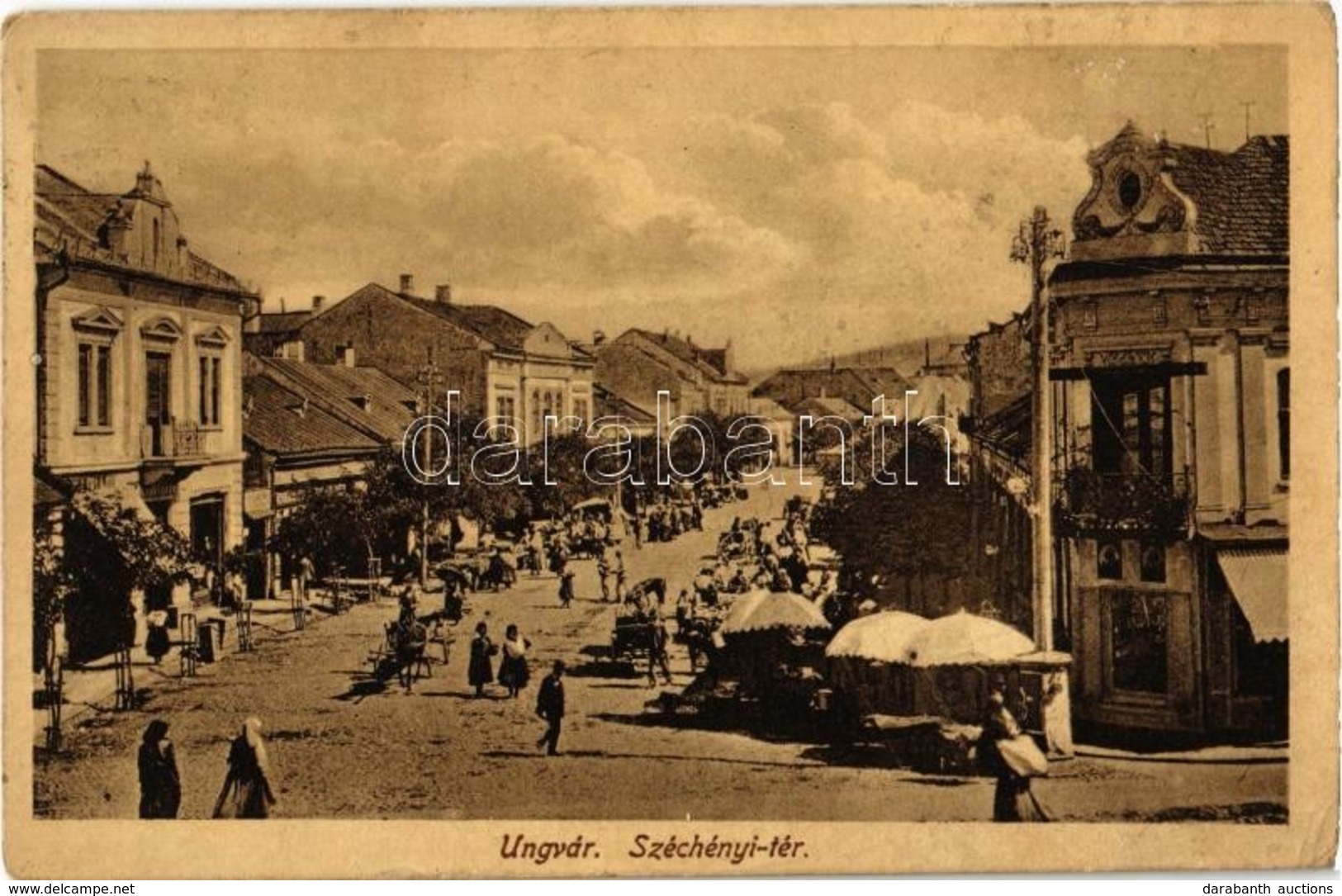 T2/T3 1916 Ungvár, Uzshorod, Uzhorod; Széchenyi Tér, Piaci árusok, üzletek. Kiadja A Reismann Tőzsde / Square, Market Ve - Zonder Classificatie