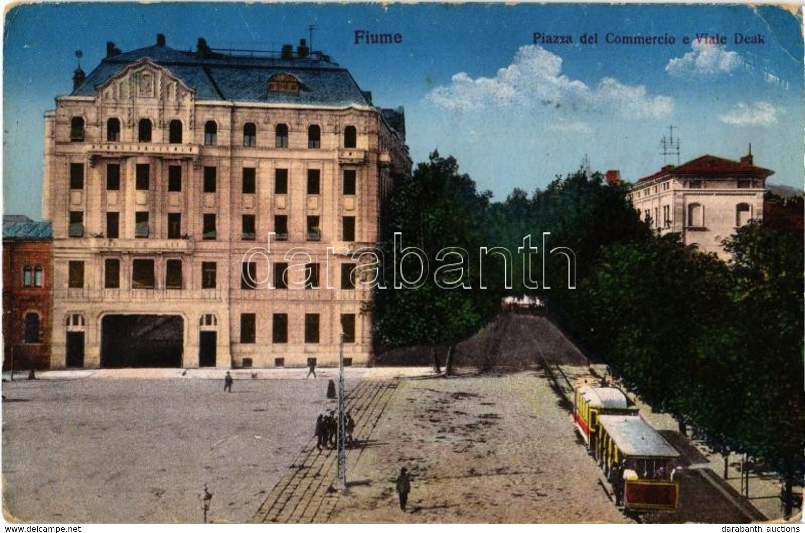 * T2/T3 Fiume, Rijeka; Piazza Del Commercio E Viale Deal / Street View With Tram, Trade Building (EB) - Zonder Classificatie