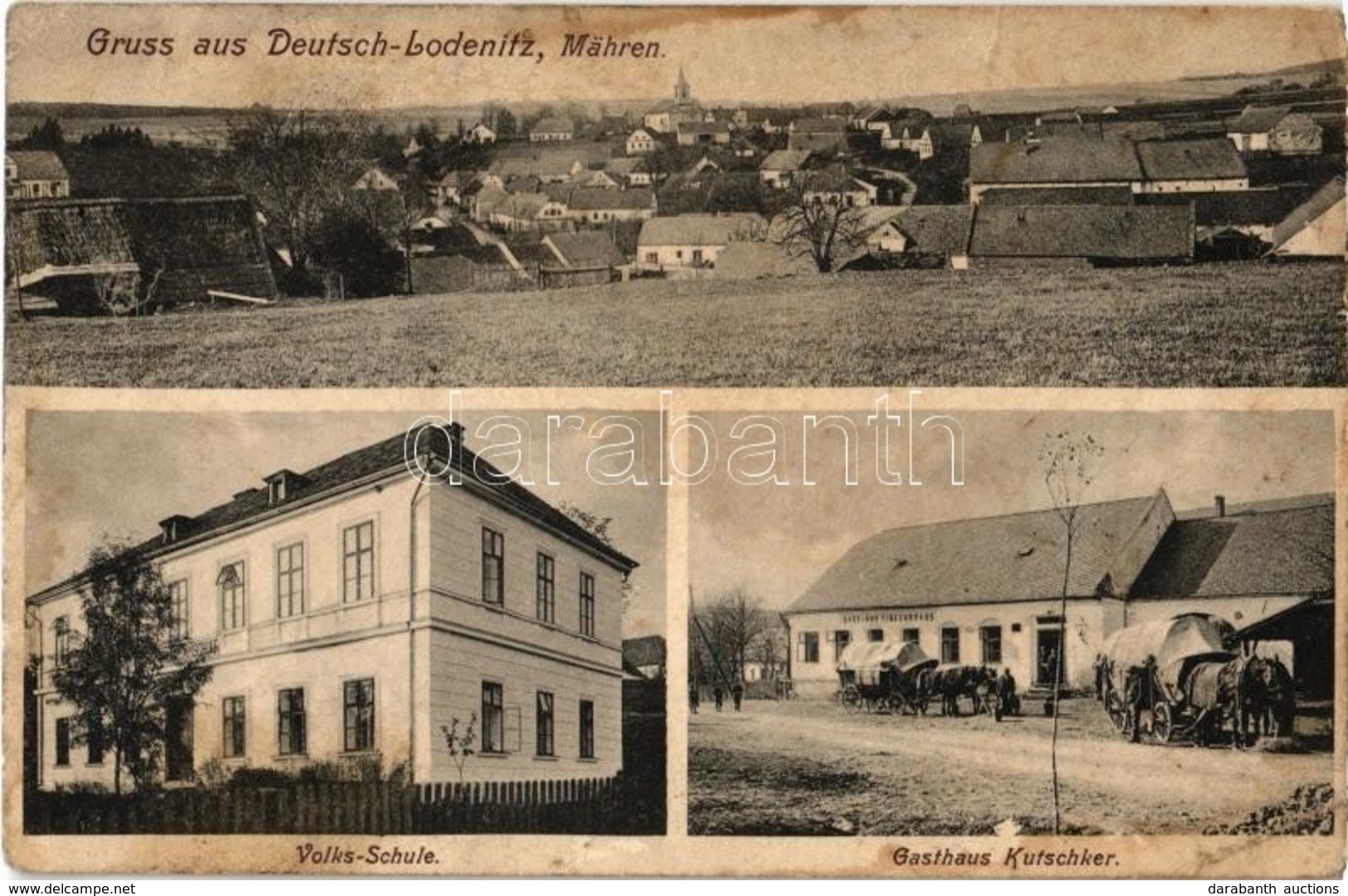 T3 Horní Lodenice, Nemecká Lodenice, Deutsch Lodenitz; Volks-Schule, Gasthaus Kutschker / School, Restaurant And Guest H - Zonder Classificatie