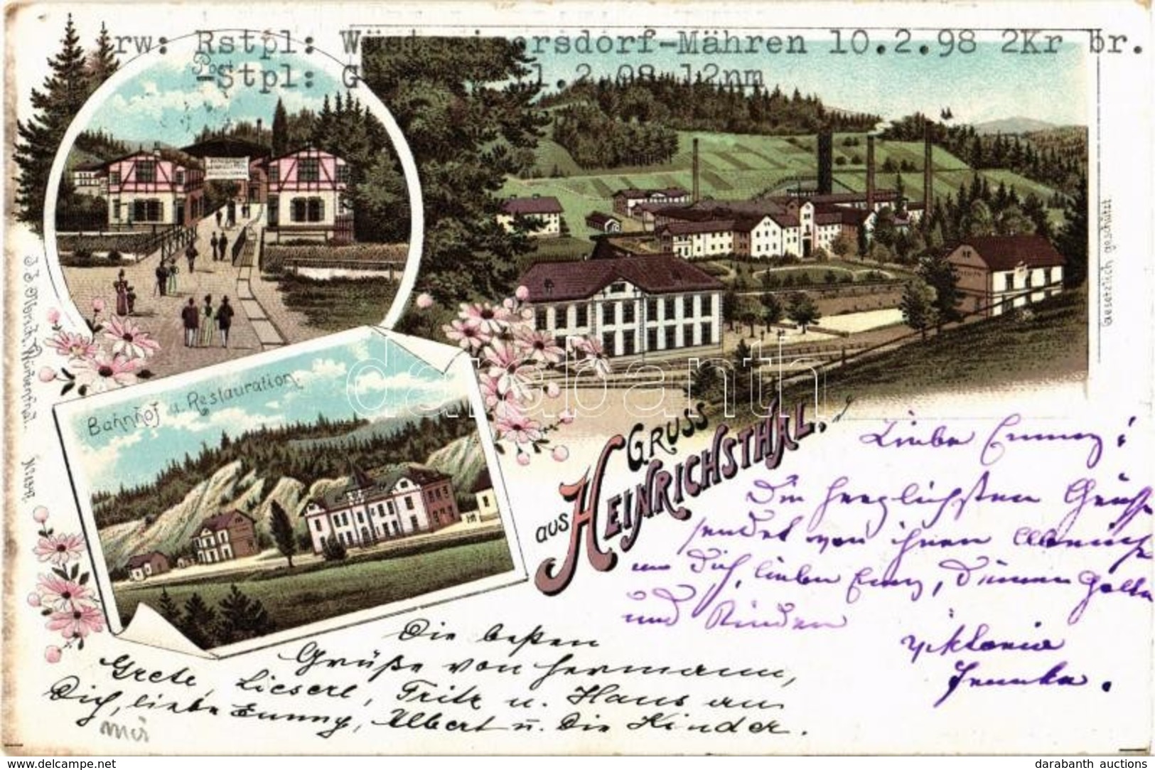 T3 1898 Jindrichov, Heinrichsthal; Post, Bahnhof Und Restauration / Post Office, Railway Station And Restaurant. Olbrich - Non Classés