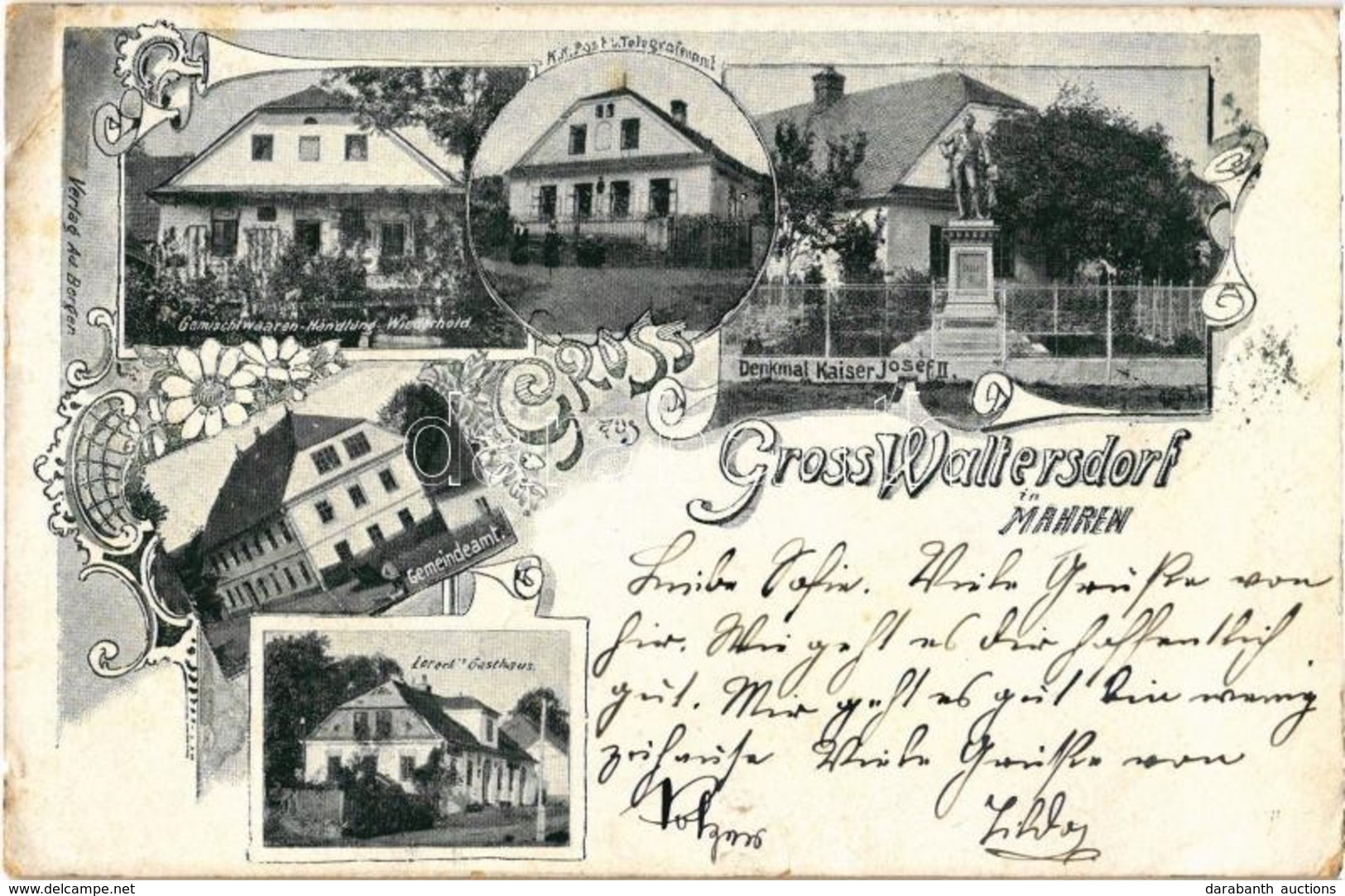 T2/T3 1905 Velká Strelná, Gross Waltersdorf; K.k. Post U. Telegrafenamt, Denkmal Kaiser Josef II, Gemeindeamt, Loreck's  - Zonder Classificatie
