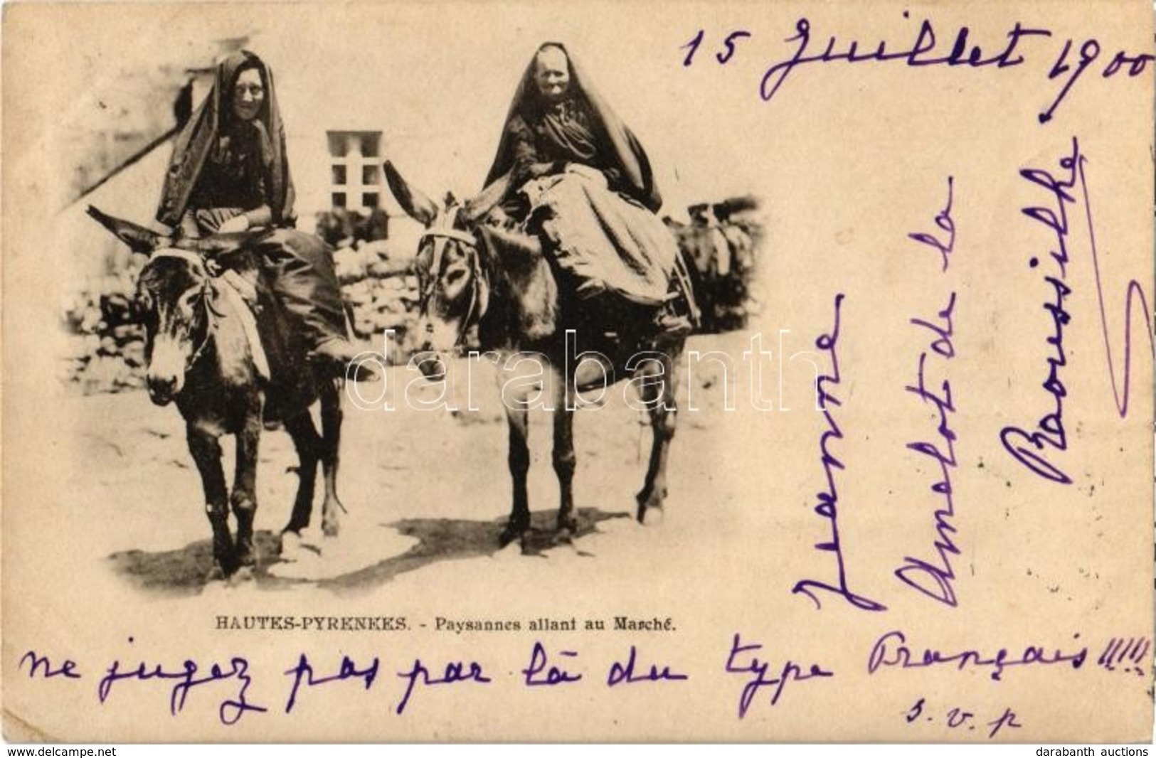 T2/T3 1900 Hautes-Pyrénées, Paysannes Allant Au Marché / Women On Donkeys Heading To The Market (EK) - Zonder Classificatie