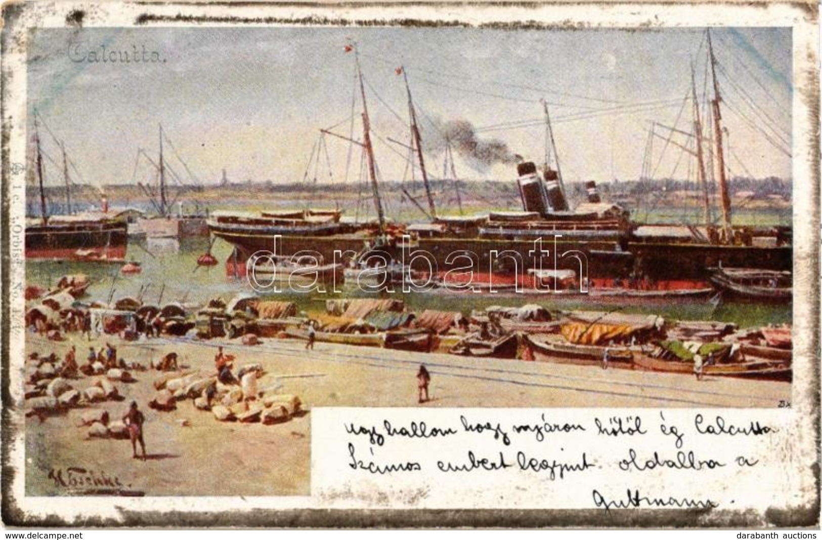 * T2/T3 1899 Kolkata, Calcutta; Port, Quay, Steamships, Artist Signed - Zonder Classificatie