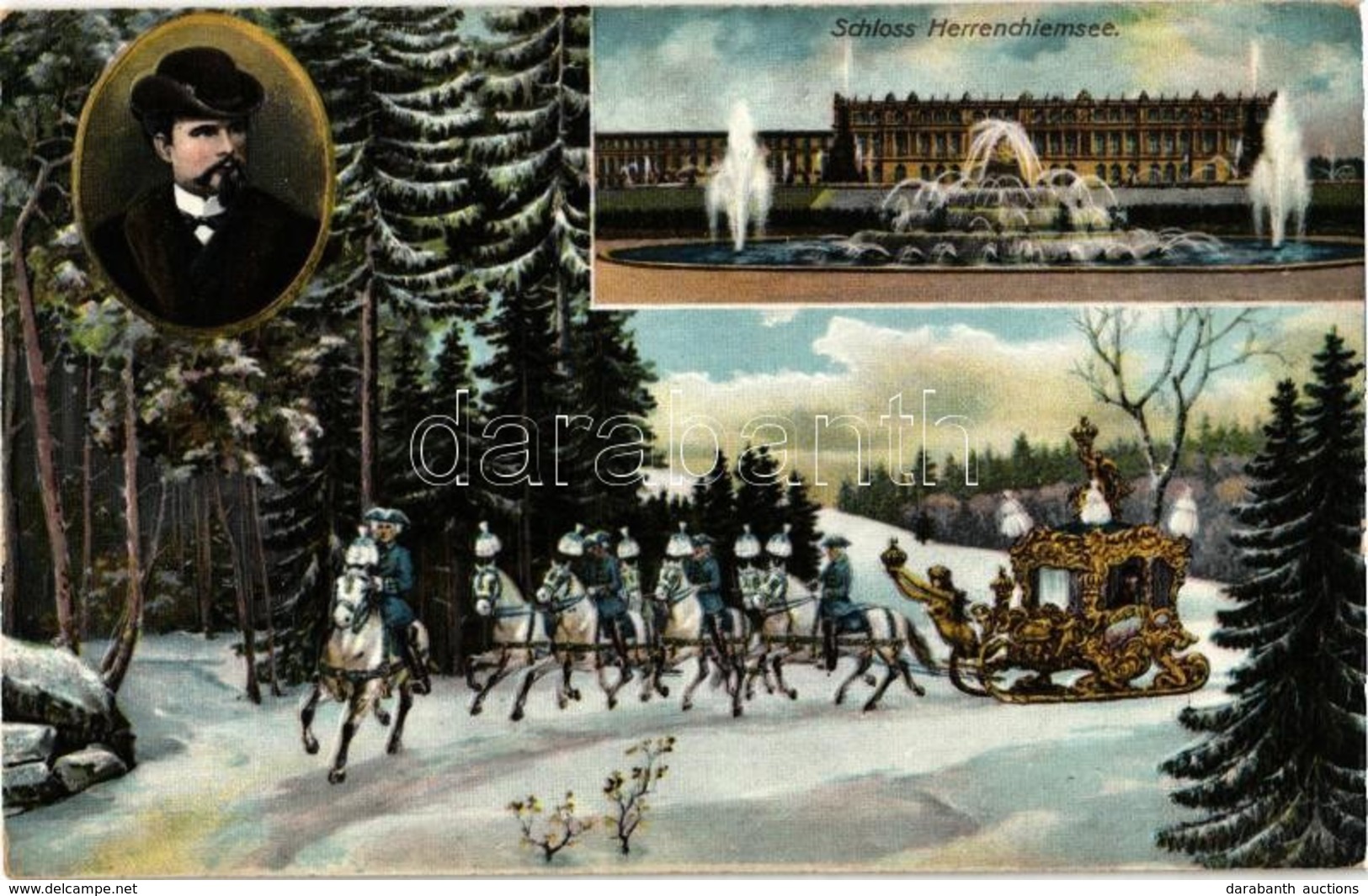 ** T1 Herrenchiemsee, Schloss / Castle, Six Horse-drawn Chariot. Ottmar Zieher Embossed Emb. - Zonder Classificatie