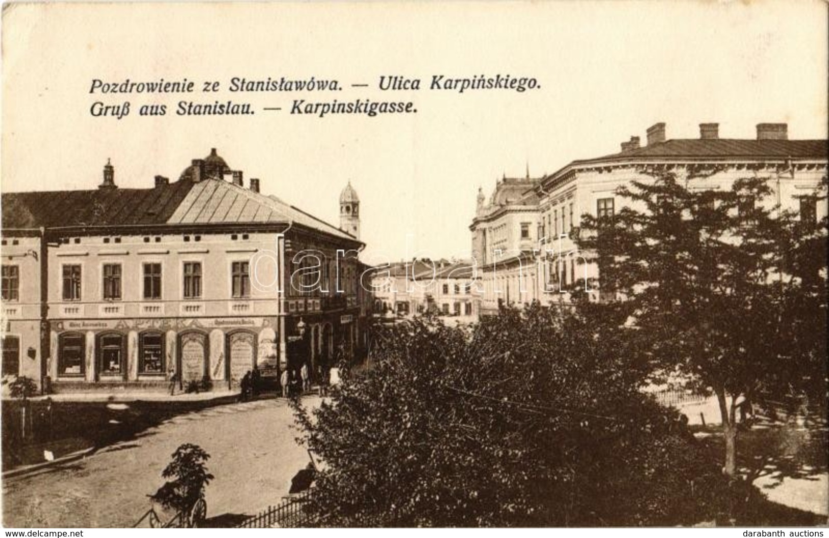 * T2/T3 1918 Ivano-Frankivsk, Stanislawów, Stanislau; Ulica Karpinskiego, Apteka Albina Amirowicza, Opatrznoscia Boska / - Zonder Classificatie