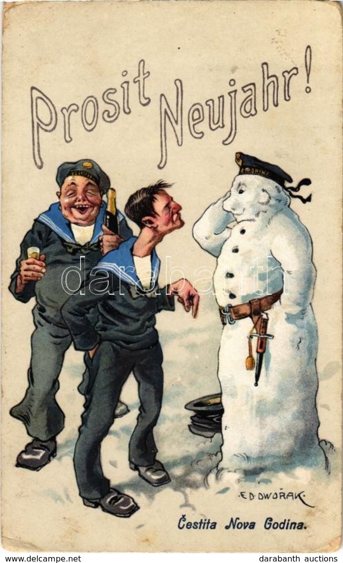 T2/T3 1914 Prosit Neujahr! / Cestita Nova Godina / K.u.K. Kriegsmarine Mariner Art Postcard, Humor, New Year Greetings W - Zonder Classificatie