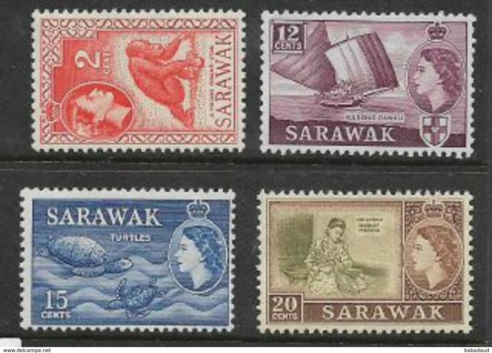 Sarawak, EIIR, 1955, 2c, 12c, 15c MH * - Sarawak (...-1963)