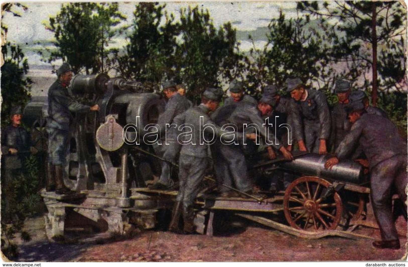 T2/T3 1916 Világháború 1914-1915. 30,5-es Mozsár, A Löveg Bevezetése / WWI K.u.K. Military Art Postcard, Loading A 30,5  - Zonder Classificatie