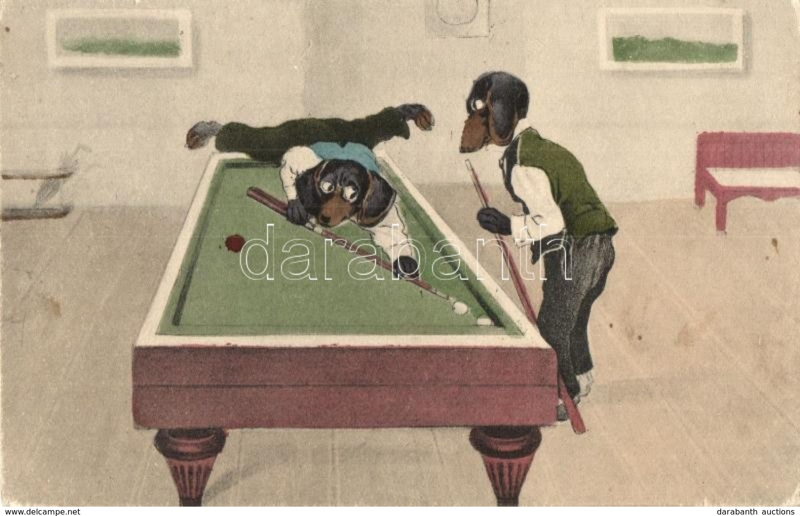 T2/T3 Dogs Playing Biliard, Snooker, H. & L. Nr. 708. (EK) - Ohne Zuordnung