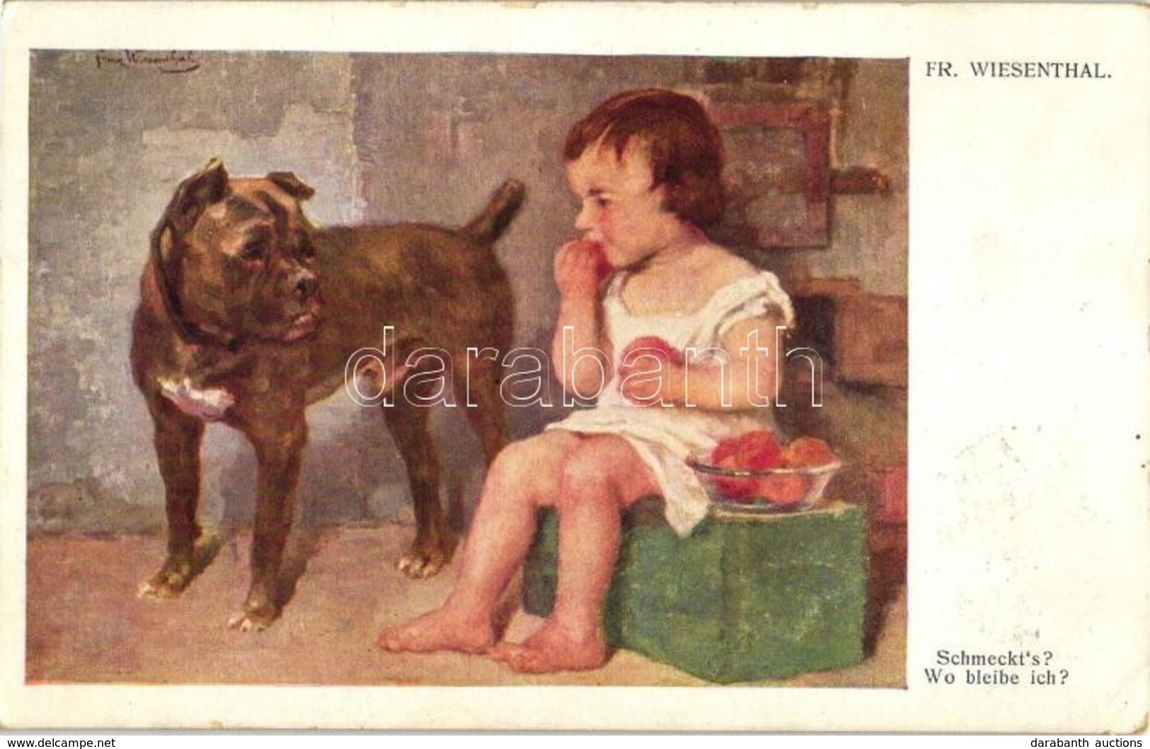 T2 Schmeckt's? Wo Bleibe Ich? / Child With Dog, Galerie Wiener Künstler Nr. 388.  S: Fr. Wiesenthal - Zonder Classificatie