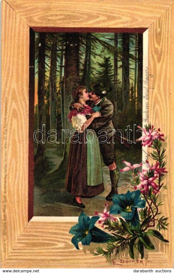 T2 Romantic Couple In The Forest, Floral, Serie 41. Gruass Gott-Pfuat Gott, Rafael Neuber Litho S: E. Döcker - Zonder Classificatie