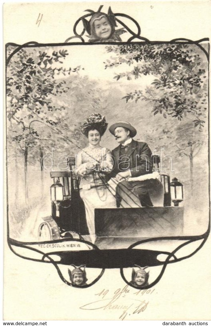 T2 Romantic Couple, Cart, Art Nouveau S: Ch. Scolik - Zonder Classificatie