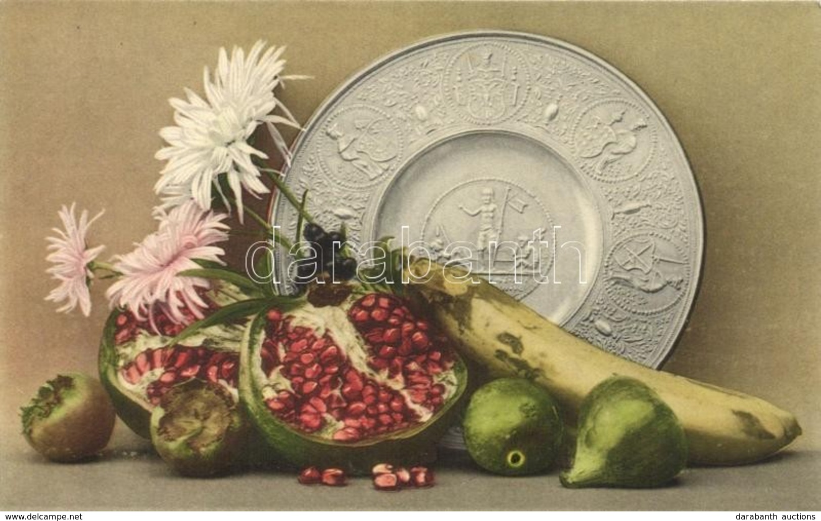 * T2 Pomegranate Fruit Still Life With A Silver Plate, Martin Rommel & Co. Hofkunstanstalt No. 636 - Zonder Classificatie