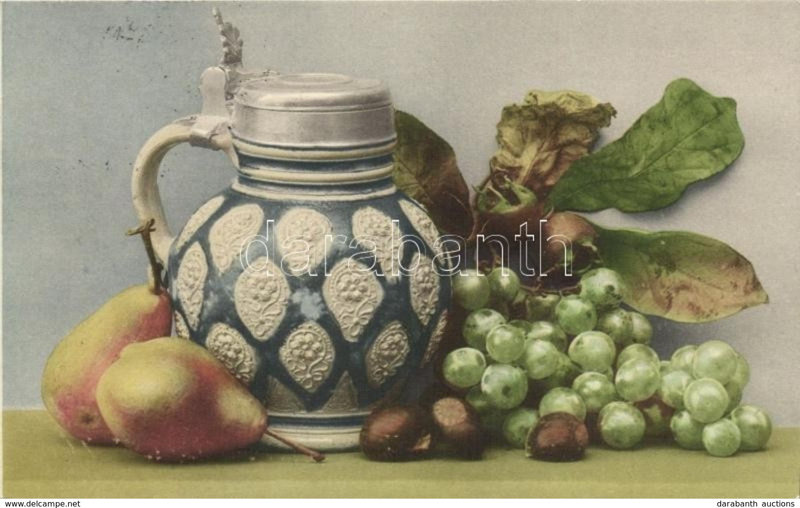 * T2 Pear And Grape Fruit Still Life With Mug, Martin Rommel & Co. Hofkunstanstalt No. 638 - Zonder Classificatie
