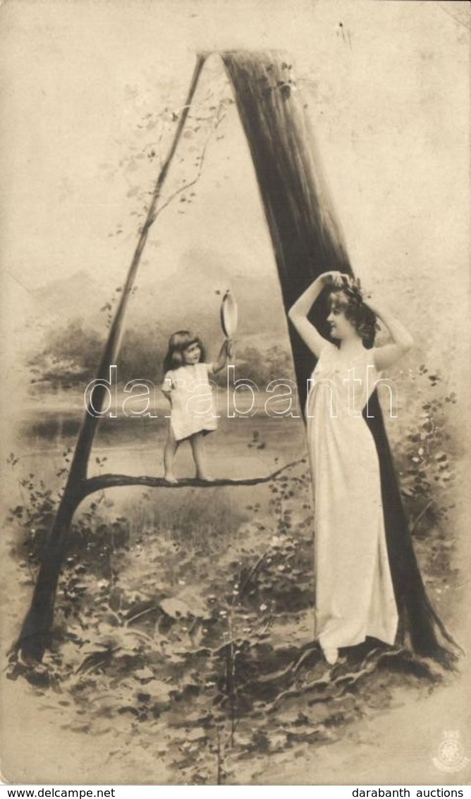 T2/T3 Letter 'A', Lady With Child, Greeting Card Series, NPG Series 195. (EK) - Zonder Classificatie