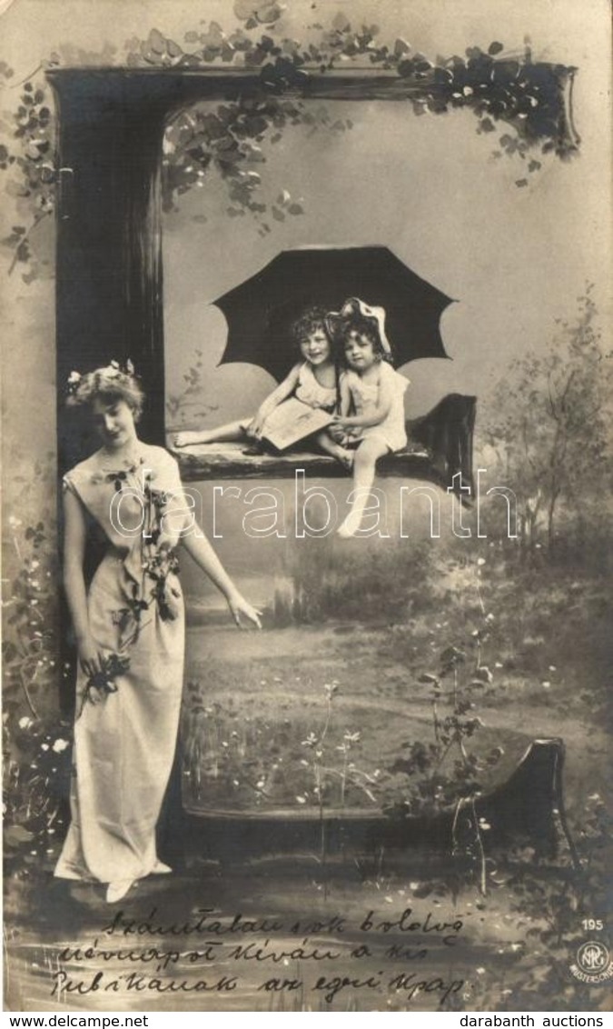 T2/T3 Letter 'E', Lady With Children, Greeting Card Series, NPG Series 195. (EK) - Zonder Classificatie