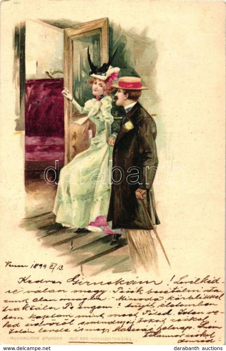 T2 1899 Couple, Glückliche Stunden, Auf Der Hochzeitsreisse, Litho - Zonder Classificatie