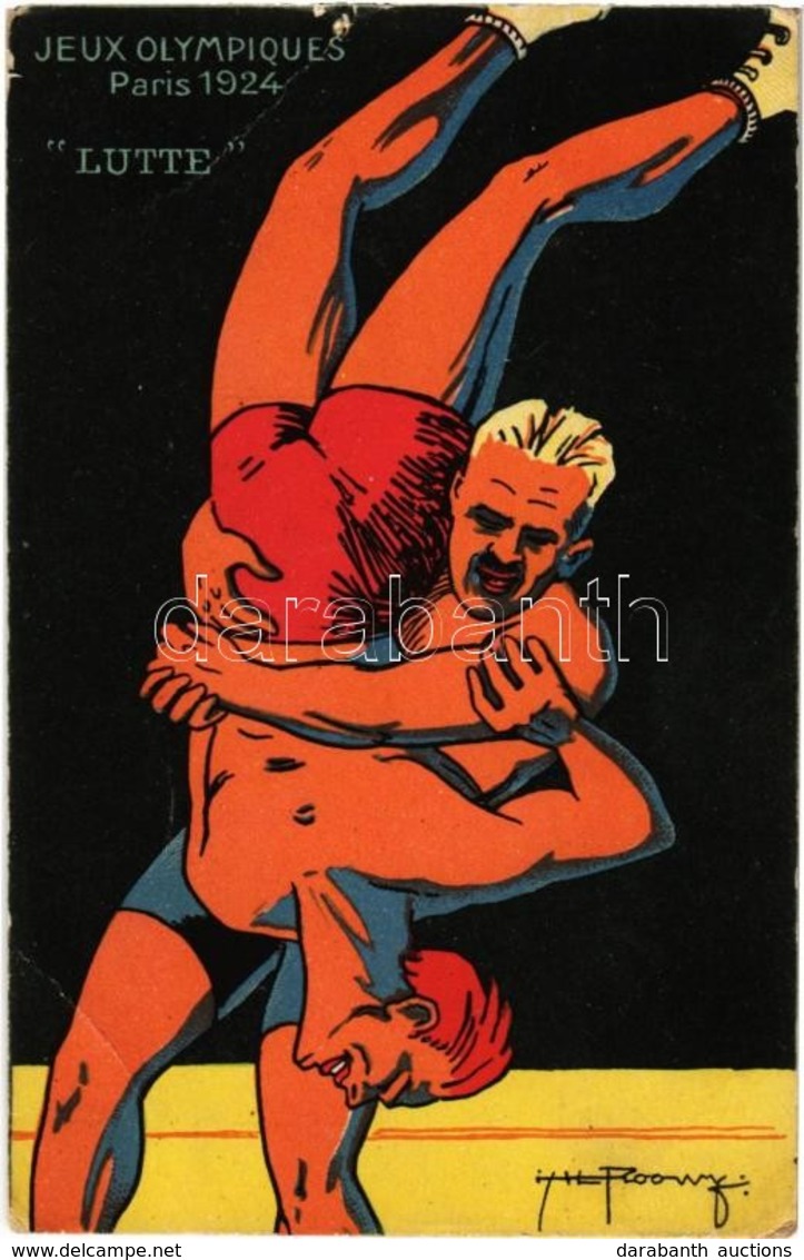 ** T3 1924 Paris, Jeux Olympiques. Lutte / 1924 Summer Olympics Advertisement Postcard. Wrestling. L. Pautauberge Litho  - Ohne Zuordnung