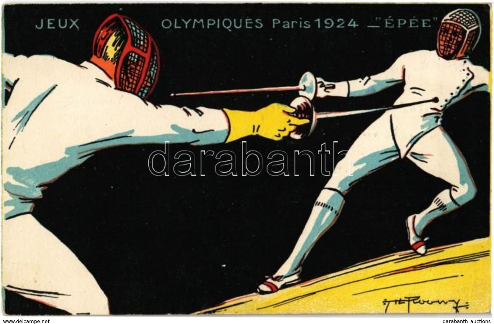 * T2/T3 1924 Paris, Jeux Olympiques. Épée / 1924 Summer Olympics Advertisement Postcard. Fencing. L. Pautauberge Litho S - Non Classificati