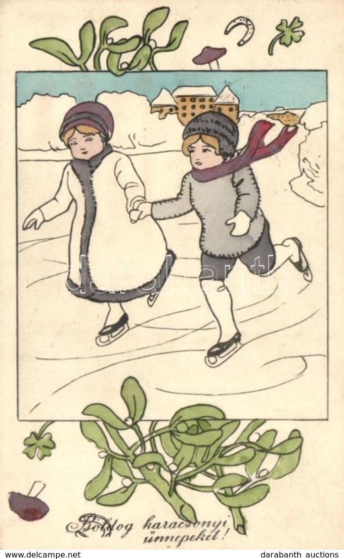 T2 Christmas, Ice Skating Children, Mushrooms, B.K.W.I. 3115-1. - Zonder Classificatie