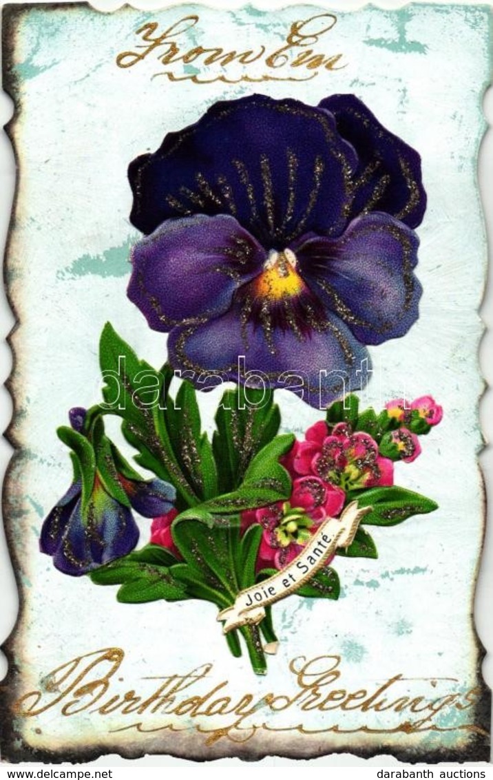 T2/T3 1908 Birthday Greetings; Floral Mechanical Postcard - Unclassified