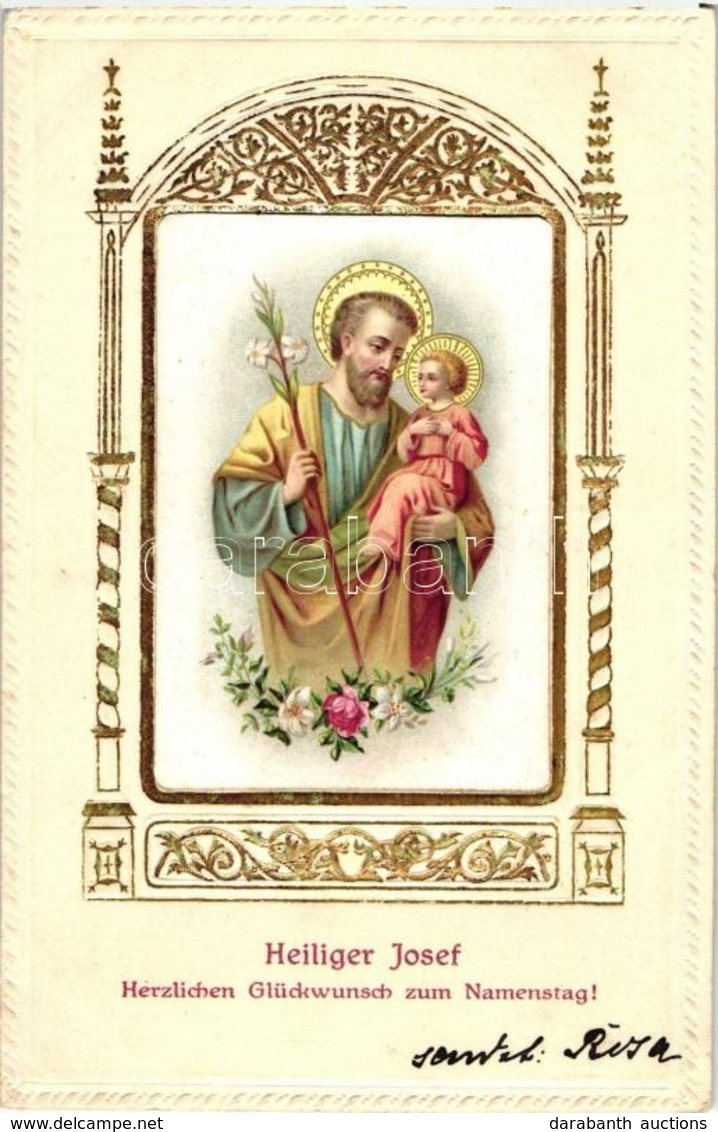 ** T2/T3 'Heiliger Josef - Herzlichen Glückwunsch Zum Namenstag!' / Nameday, St. Joseph, Golden Decorated, Litho, Emb. ( - Zonder Classificatie