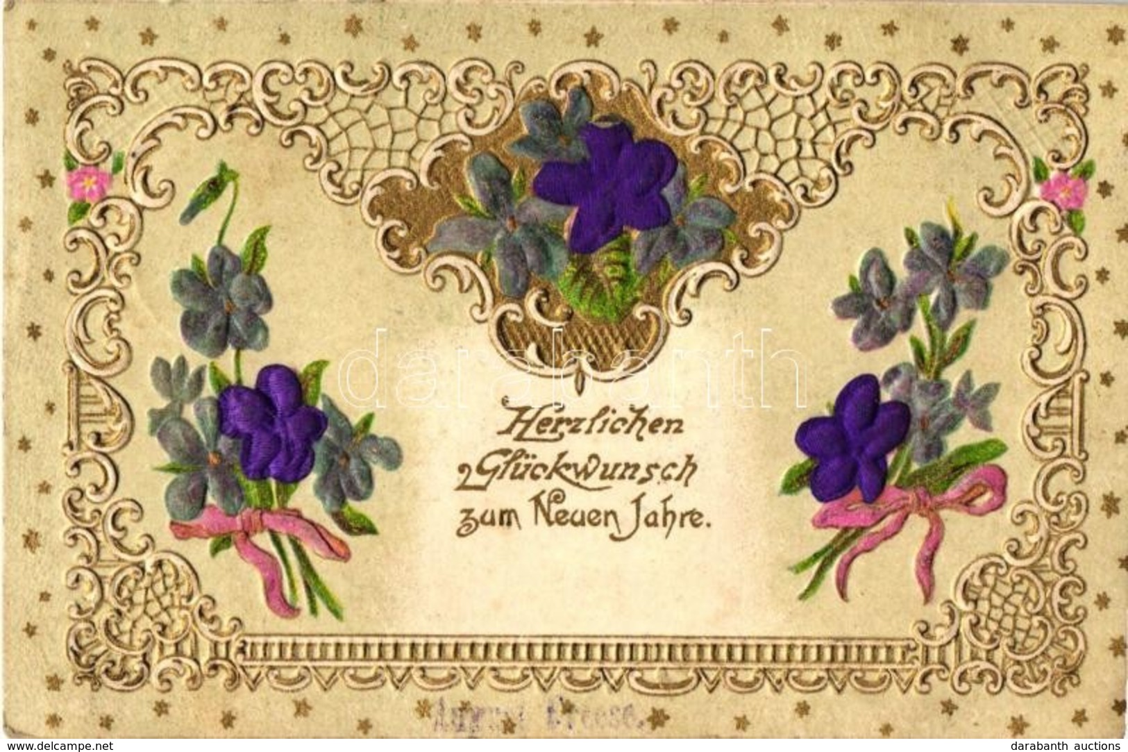 T2 New Year, Floral, Art Nouveau, Emb. Litho Silk Card - Zonder Classificatie