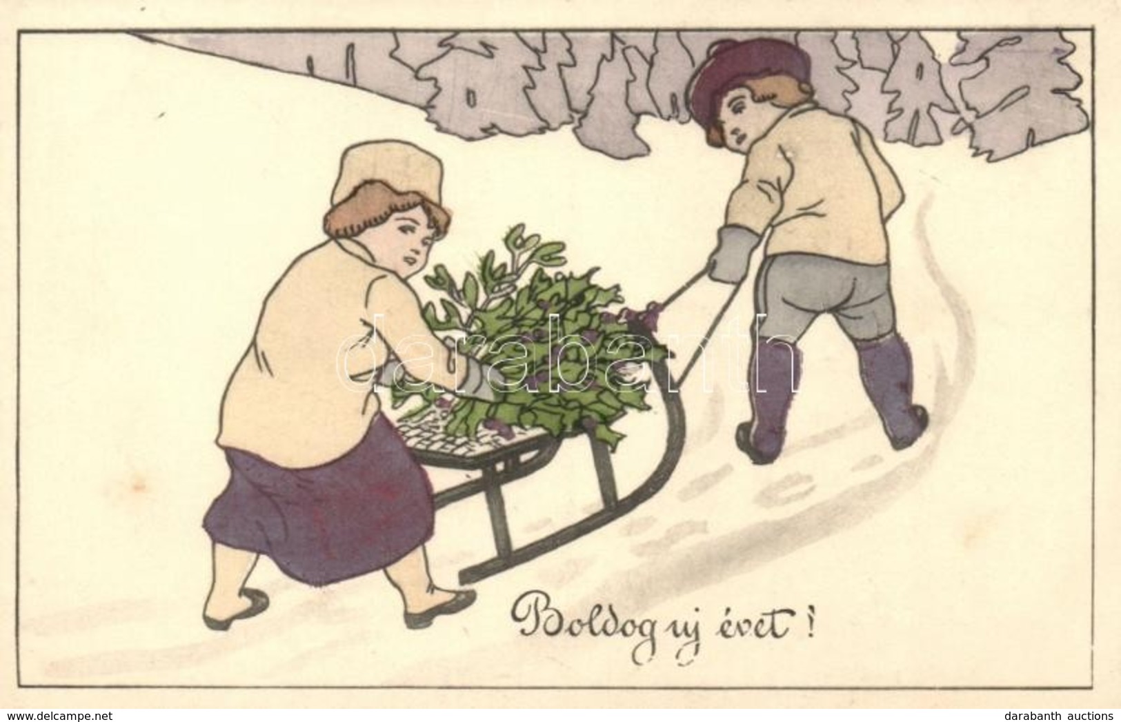 * T2 New Year, Children With Sled, B.K.W.I. 3112-1. - Zonder Classificatie