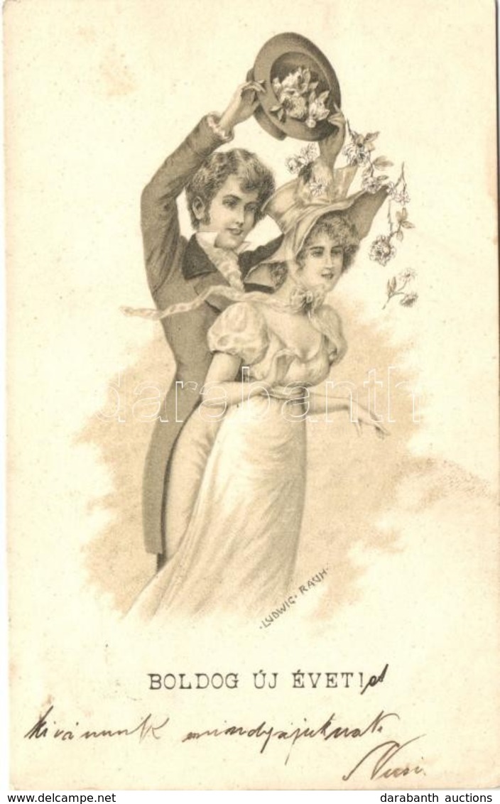 T2/T3 New Year, Romantic Couple, B.K.W.I. 554-1. Litho S: Ludwig Rauh (EK) - Zonder Classificatie