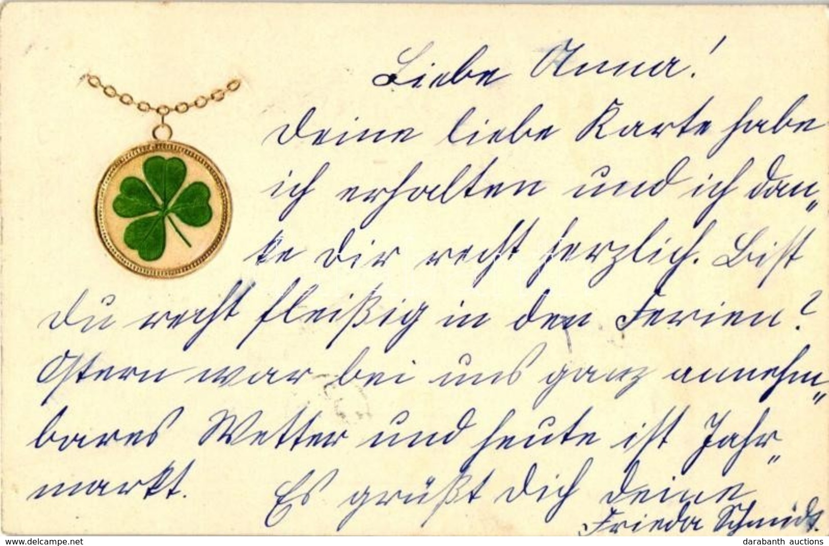 T2 Greeting Card, Pendant With Clover, Golden Decorated, Emb. - Zonder Classificatie