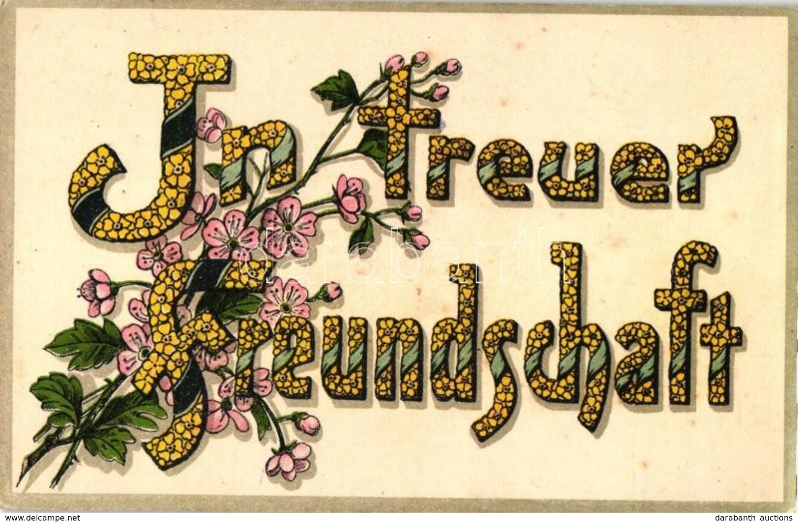 T2/T3 'In Treuer Freundschaft' / 'with Honest Friendship', Greeting Card, Litho (EK) - Zonder Classificatie
