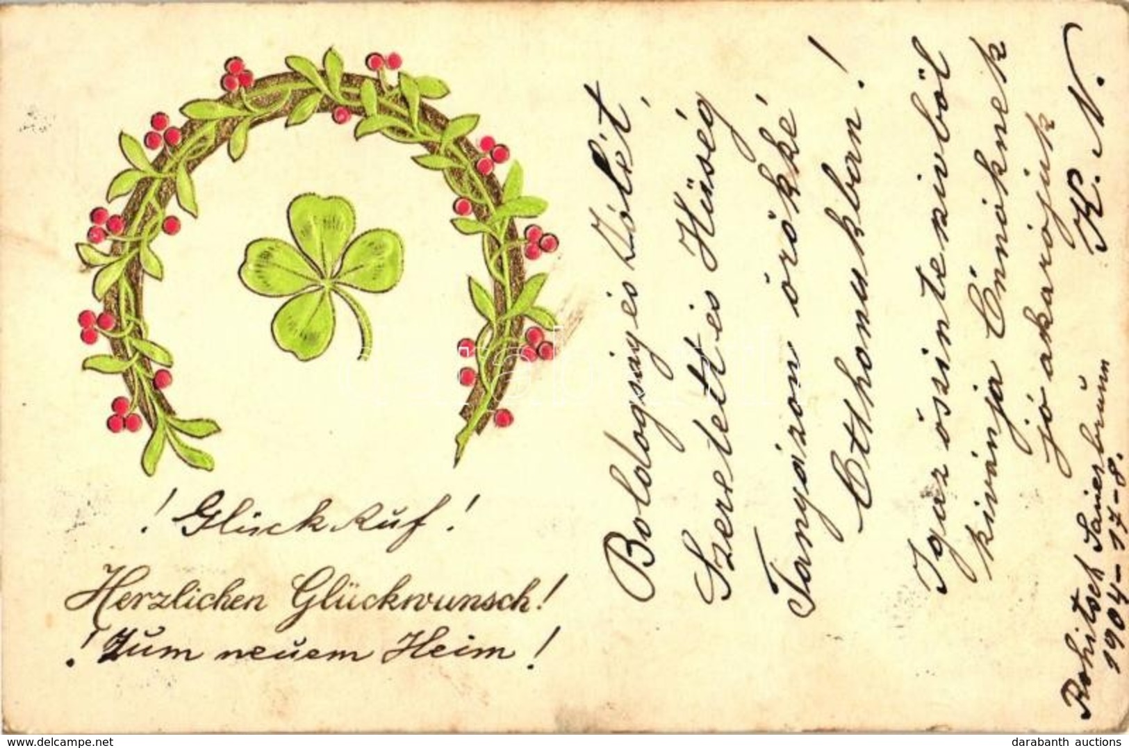 T2/T3 New Year, Clover, Horeshoe, Golden Decorated, Litho, Emb. (EK) - Zonder Classificatie