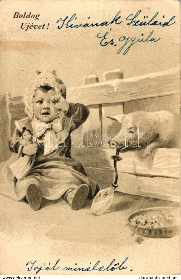 T2/T3 New Year, Child, Pig, Humour, Litho (EK) - Unclassified
