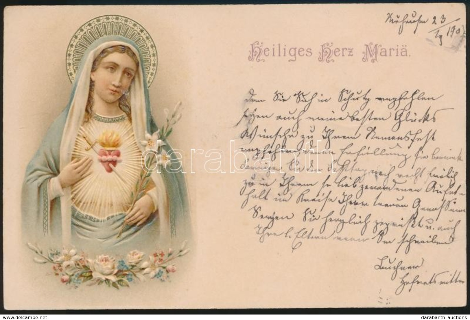 T3 'Heiliges Herz Maria' / Immaculate Heart Of Mary, Litho, Emb. (small Tear) - Zonder Classificatie