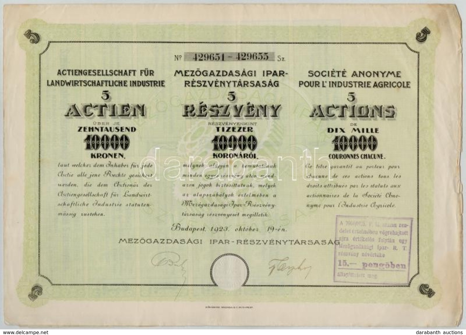 20db-os Részvény és Zálogkötvény Tétel, Közte 	
Újpest 1930. 'Egyesült Izzólámpa és Villamossági Részvénytársaság' Tíz R - Zonder Classificatie