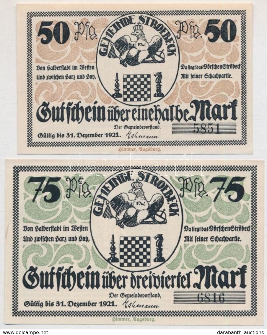 Német Birodalom / Weimar Köztársaság / Ströbeck ('Sakk Falu') 1921. 50pf + 75pf Szükségpénz T:I,I-
German Empire / Weima - Zonder Classificatie