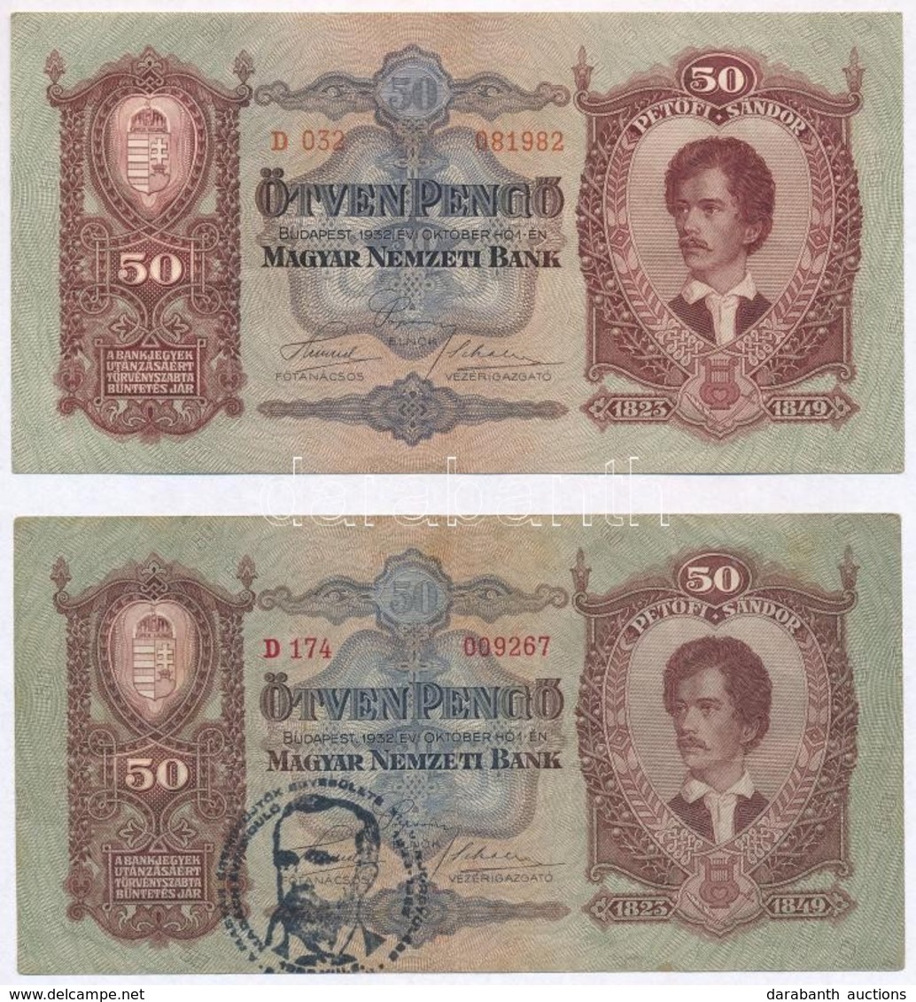 1932. 50P (2x) Egyik 'MÉE Madách évforduló' Bélyegzéssel T:III - Zonder Classificatie