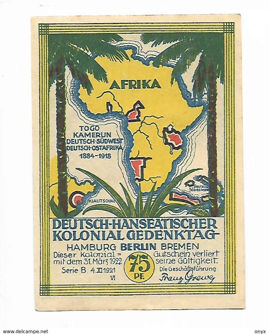 ALLEMAGNE / GERMANY - BISMARCK / AFRIKA  KOLONY - 75 PFENNIG 1922 / SERIE A - Deutsch-Südwestafrika