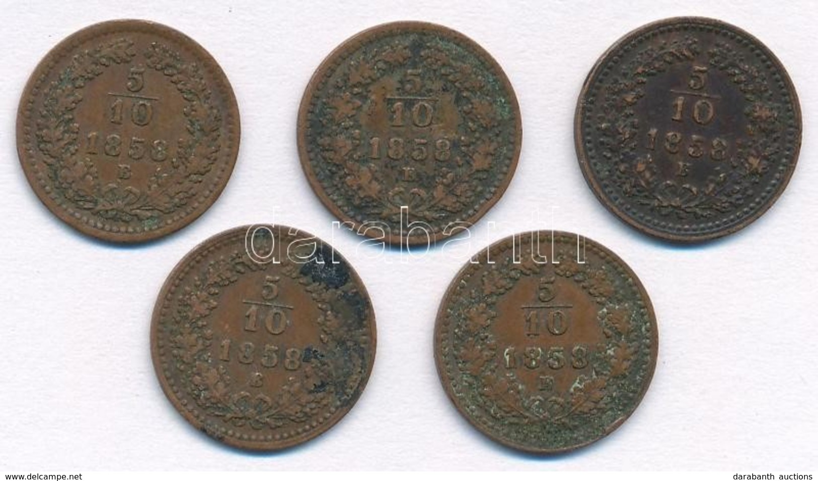 1858B 5/10kr Cu (5x) T:2 Kis Patina
 Adamo M3 - Zonder Classificatie