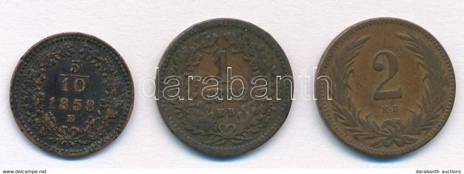 1858B 5/10kr Cu + 1882KB 1kr Cu + 1896. 2f Cu T:2,2- - Sin Clasificación