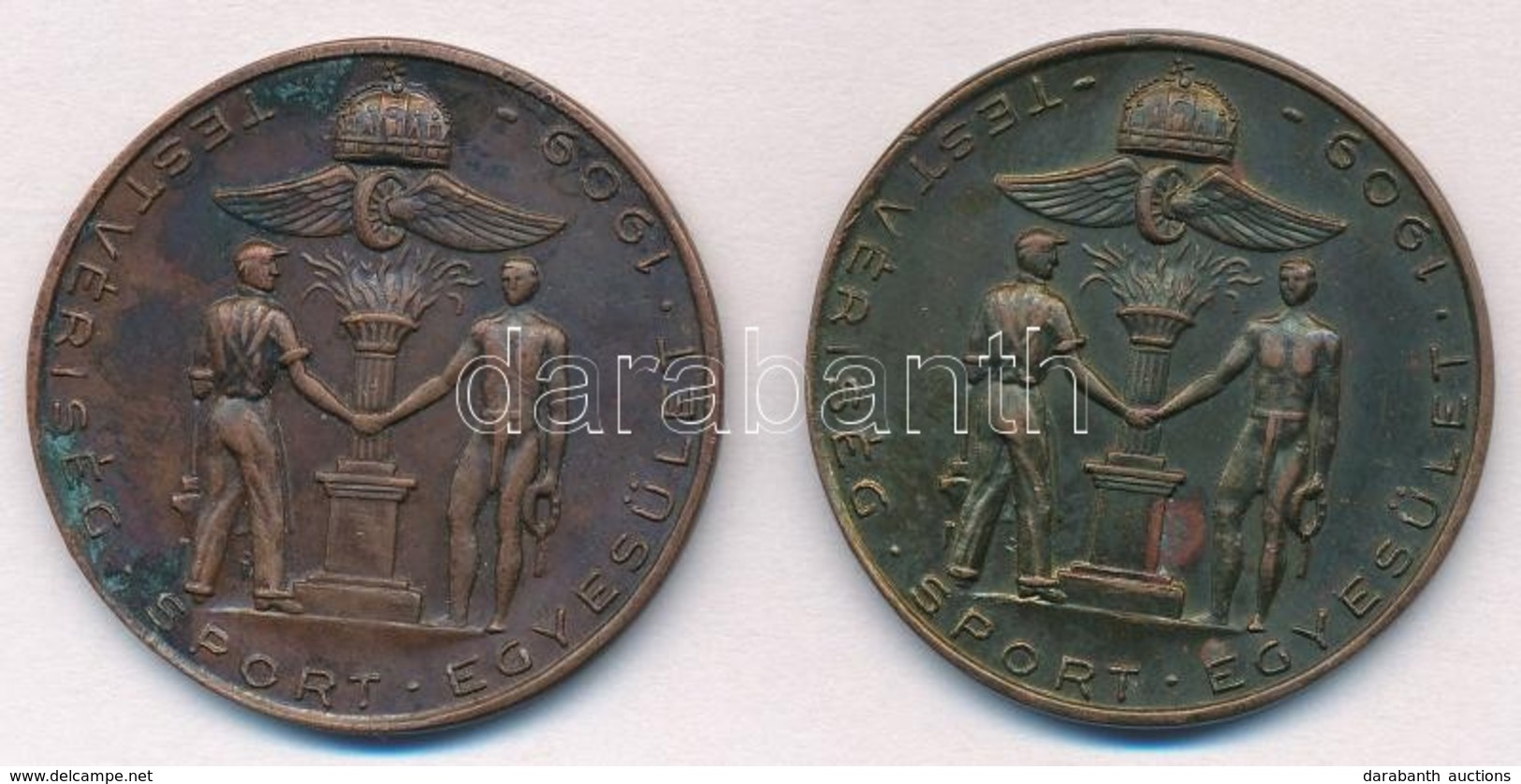 1909. 'Testvériség Sport Egyesület' Br Díjérem (2x) (37mm és 38mm) T:2 Kis Patina - Zonder Classificatie